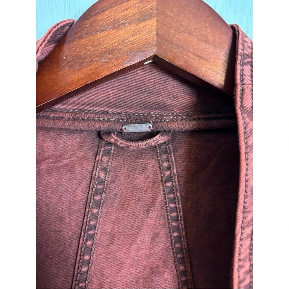 Free People Rust Orange Collapsing Twill Raw Hem Moto Jacket Boho Utility Small